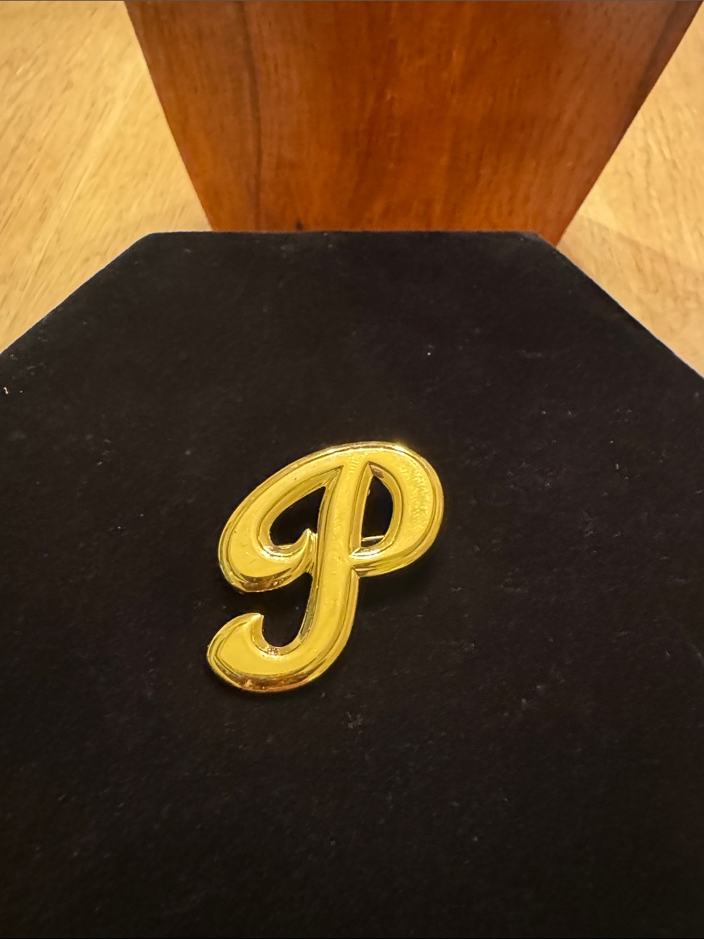 Gold Letter "P" Pin Brooch - Script P Accent